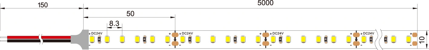 Bản vẽ kỹ thuật chi tiết dải đèn LED dây 2835 120LED/m 24V