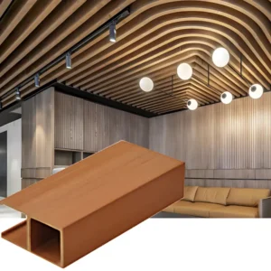 Không gian đẹp với trần nan gỗ nhựa kết hợp đèn chiếu sáng