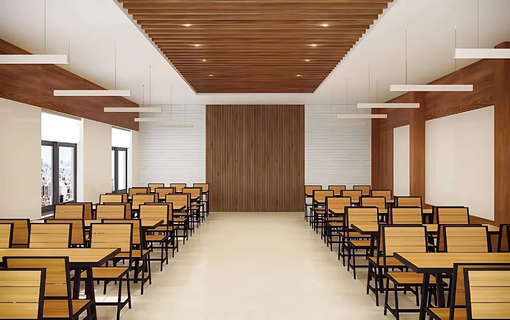 Chiếu sáng lớp học kết hợp trần tường gỗ nhựa