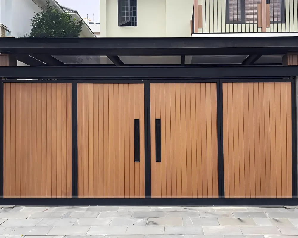 Cổng gỗ nhựa 4 cánh tự động