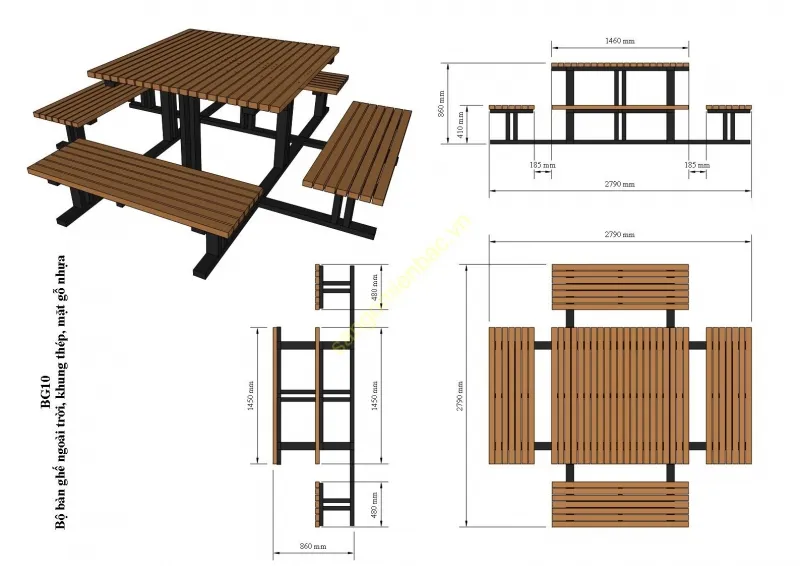 Một trong những thiết kế cho bàn ghế gỗ nhựa