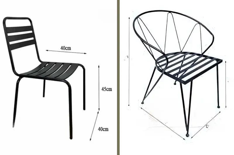 Một số kích thước và cấu tạo của bàn ghế sắt