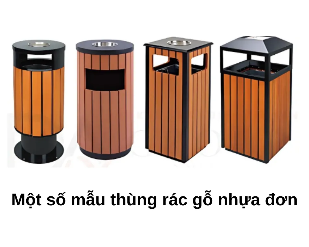 Thùng rác gỗ nhựa đơn - 1 ngăn