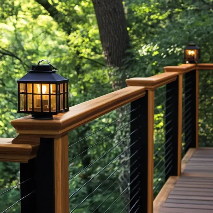 Lan can gỗ nhựa kết hợp dây