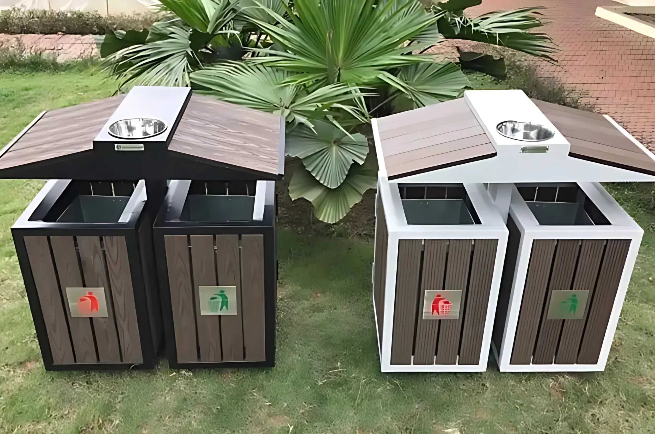 Thùng rác gỗ nhựa 2 ngăn