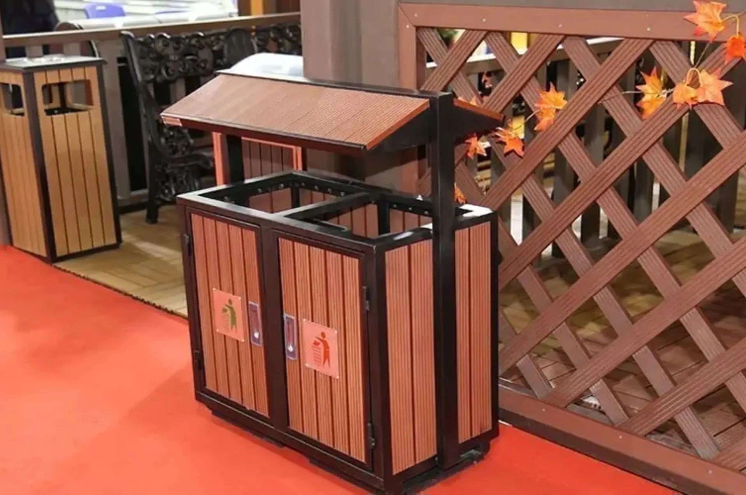 Thùng rác gỗ nhựa nắp hở