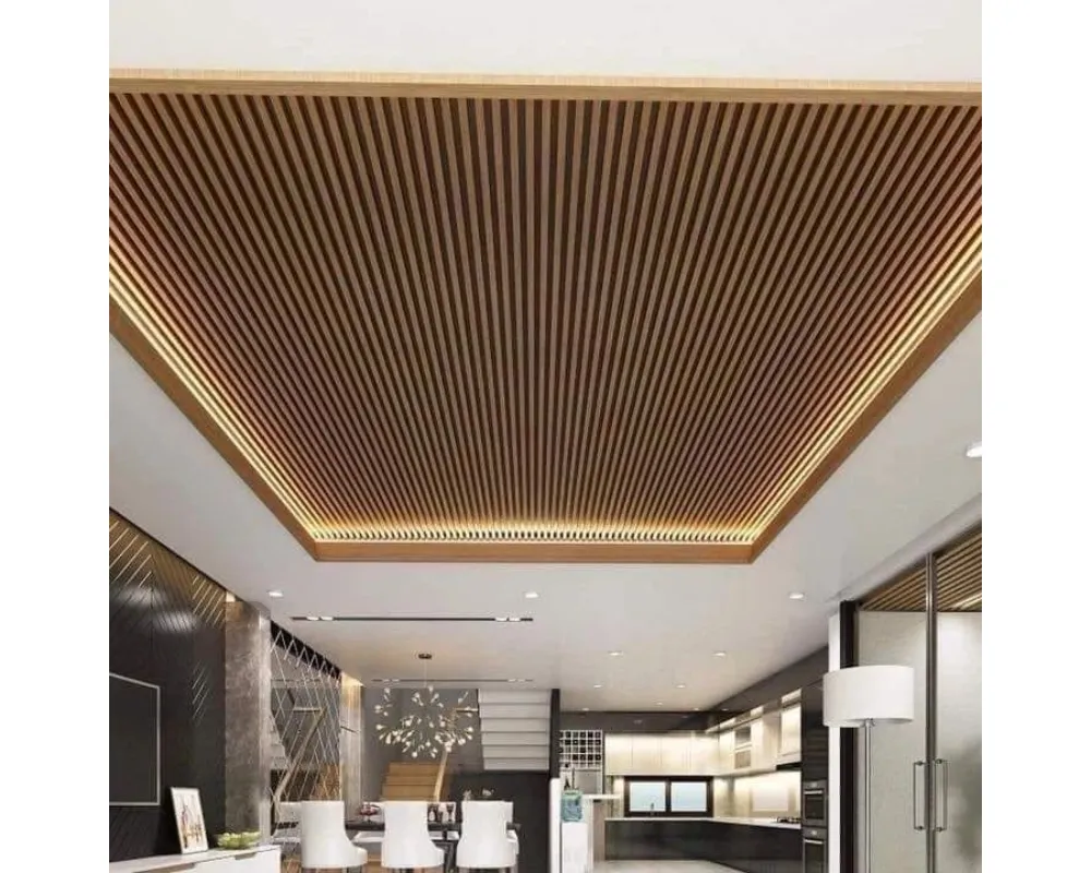 Phòng khNan gỗ nhựa ốp tường giúp phòng thêm rộngách phong cách tự nhiên dùng nan nhựa giả gỗ