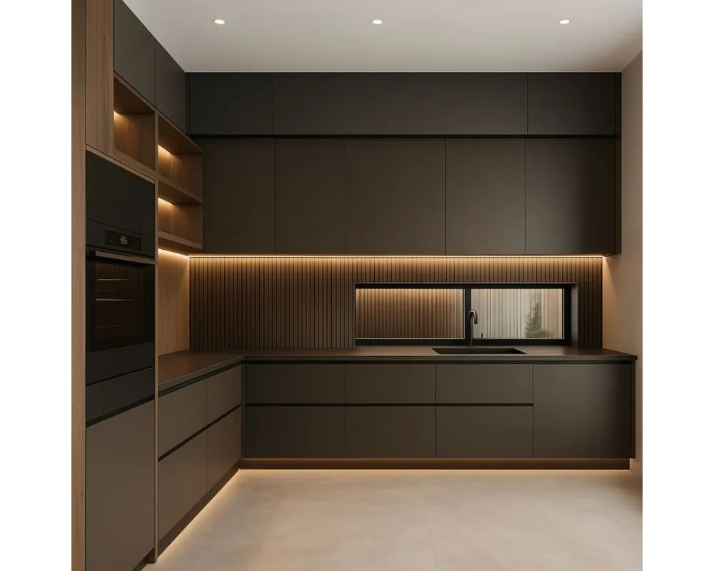 Thiết kế tủ bếp gỗ nhựa tối giản, hiện đại với màu trung tính