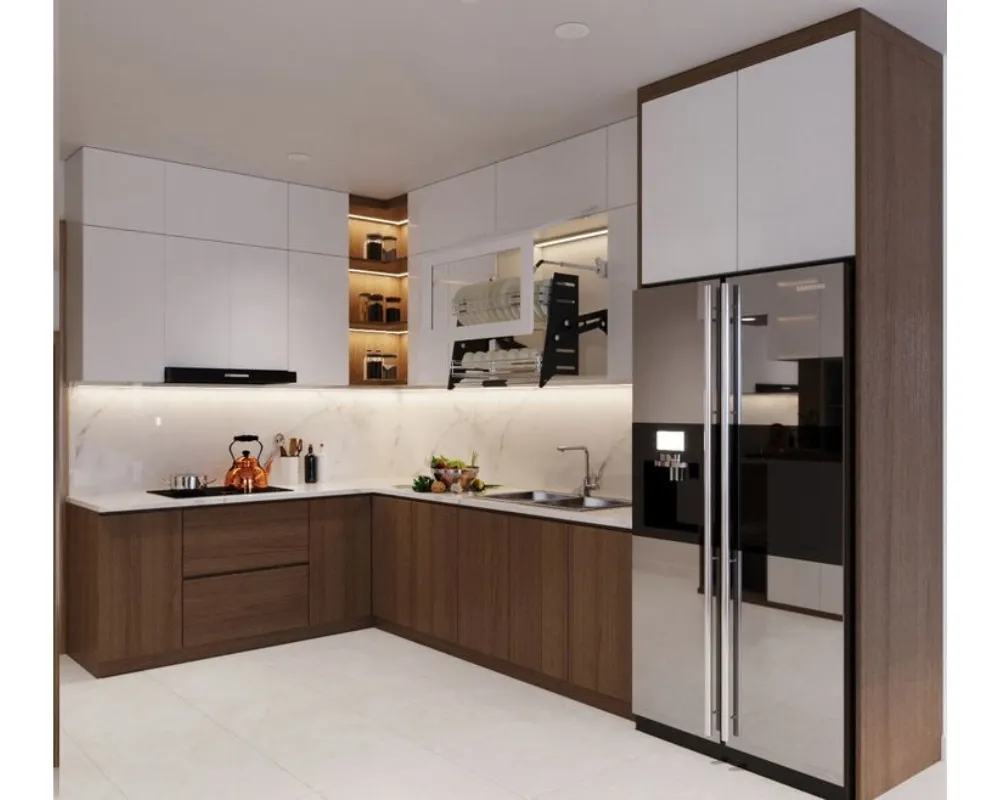 Tủ bếp gỗ nhựa hiện đại sang trọng cho căn hộ chung cư