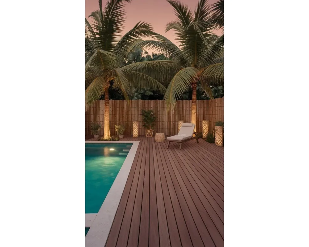 Ảnh sàn gỗ hồ bơi khu biệt thự nghỉ dưỡng