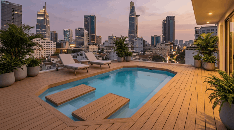 sàn gỗ nhựa hồ bơi